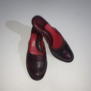 Bolo Shoes Womens Size 8.5 Red Leather Mule Clogs Slip On Heels Made Italy